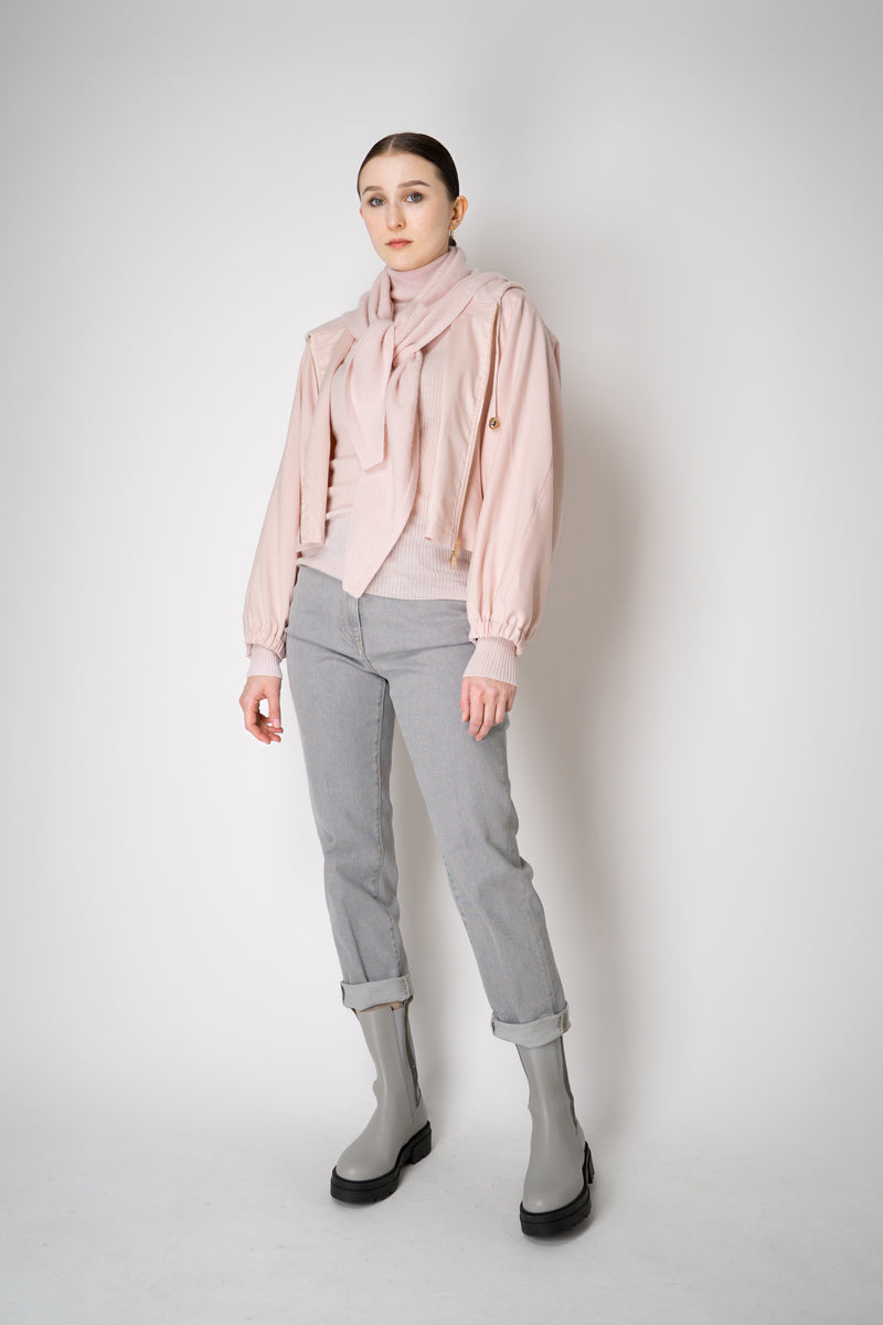 Fabiana Filippi Wool Cashmere Round Hem Cropped Hooded Jacket in Pastel Rose Vancouver. Shop Online or in Store.