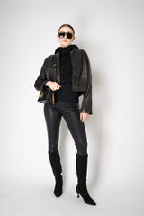 Fabiana Filippi Wool Mohair Crinkle Knit Hooded Dickie in Black Vancouver. Shop Online or in Store.