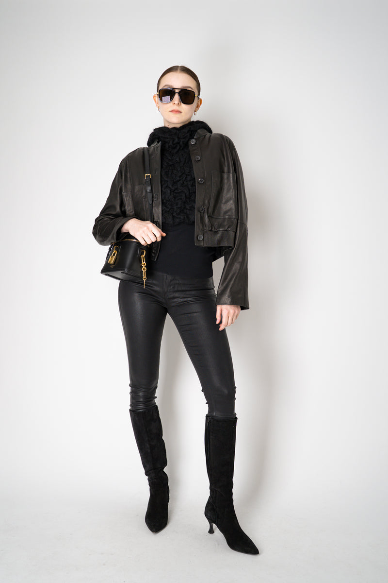 Fabiana Filippi Wool Mohair Crinkle Knit Hooded Dickie in Black Vancouver. Shop Online or in Store.