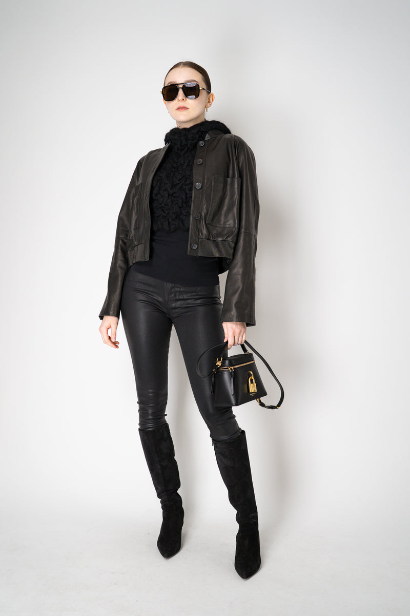 Fabiana Filippi Wool Mohair Crinkle Knit Hooded Dickie in Black Vancouver. Shop Online or in Store.
