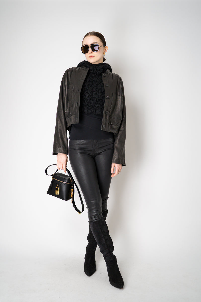 Fabiana Filippi Wool Mohair Crinkle Knit Hooded Dickie in Black Vancouver. Shop Online or in Store.