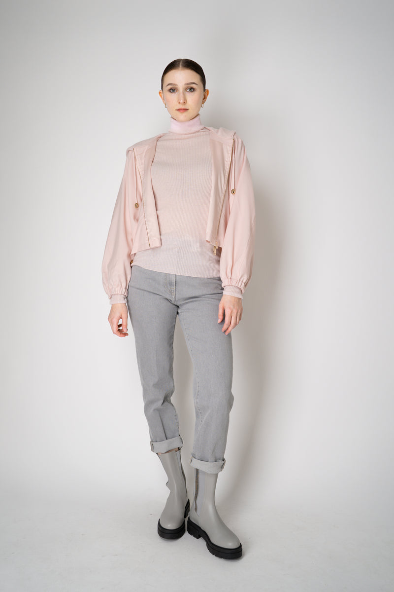 Fabiana Filippi Wool Cashmere Round Hem Cropped Hooded Jacket in Pastel Rose Vancouver. Shop Online or in Store.