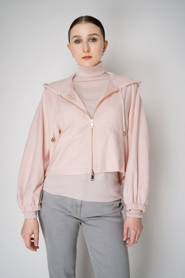 Fabiana Filippi Wool Cashmere Round Hem Cropped Hooded Jacket in Pastel Rose Vancouver. Shop Online or in Store.