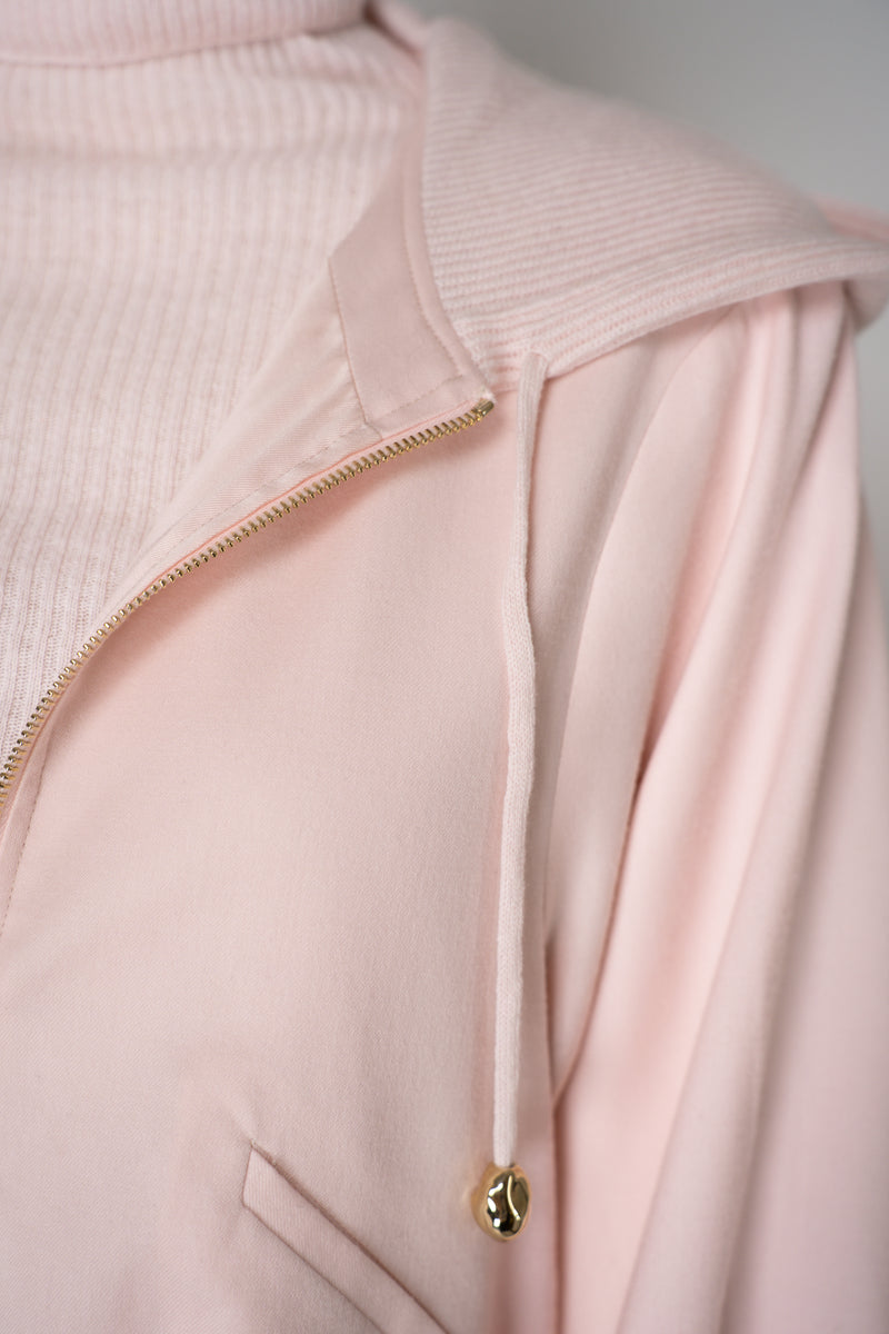 Fabiana Filippi Wool Cashmere Round Hem Cropped Hooded Jacket in Pastel Rose Vancouver. Shop Online or in Store.
