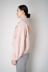 Fabiana Filippi Wool Cashmere Round Hem Cropped Hooded Jacket in Pastel Rose Vancouver. Shop Online or in Store.