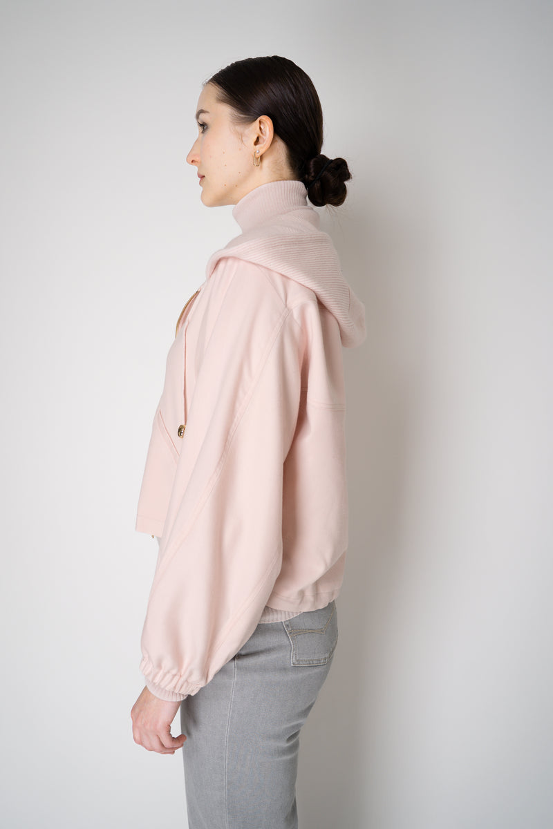 Fabiana Filippi Wool Cashmere Round Hem Cropped Hooded Jacket in Pastel Rose Vancouver. Shop Online or in Store.