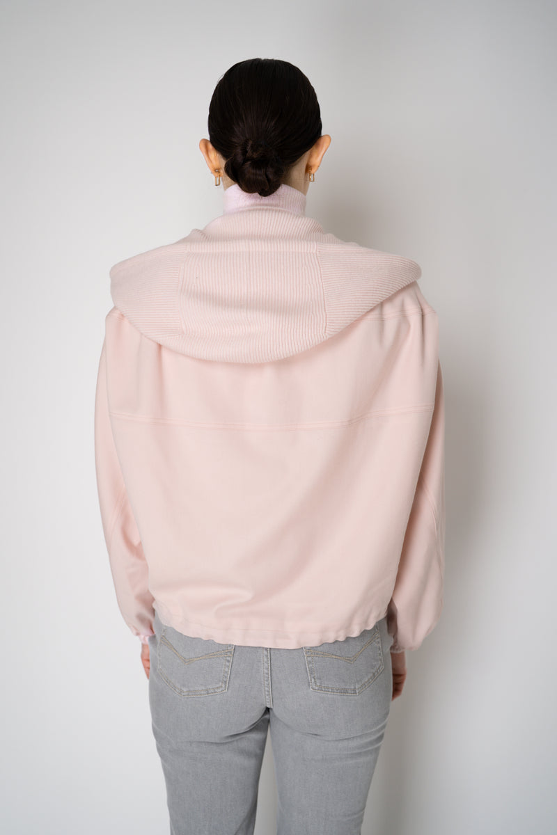 Fabiana Filippi Wool Cashmere Round Hem Cropped Hooded Jacket in Pastel Rose Vancouver. Shop Online or in Store.
