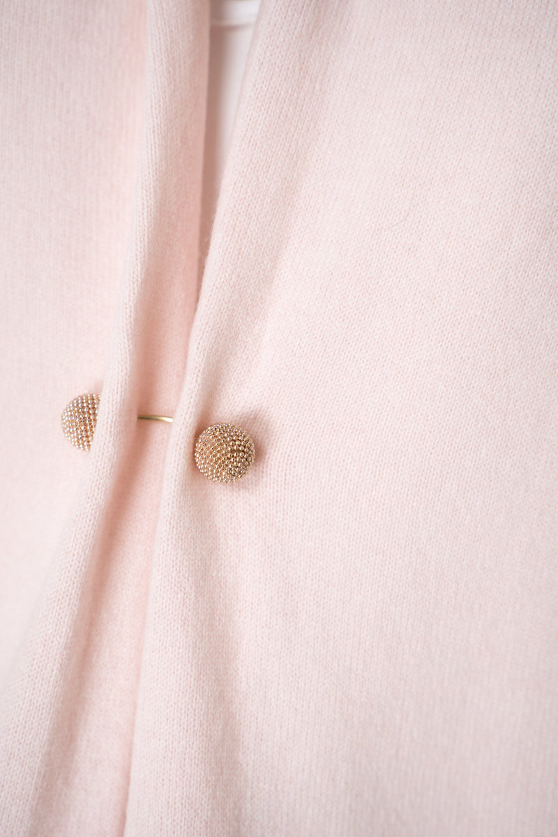 Fabiana Filippi Wool Cashmere Open Front V-Neck Knit Cardigan with Pin Embellishment in Pastel Rose Vancouver. Shop Online or in Store.