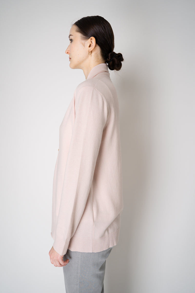 Fabiana Filippi Wool Cashmere Open Front V-Neck Knit Cardigan with Pin Embellishment in Pastel Rose Vancouver. Shop Online or in Store.