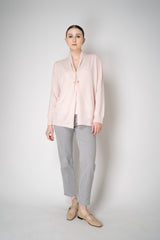 Fabiana Filippi Wool Cashmere Open Front V-Neck Knit Cardigan with Pin Embellishment in Pastel Rose Vancouver. Shop Online or in Store.