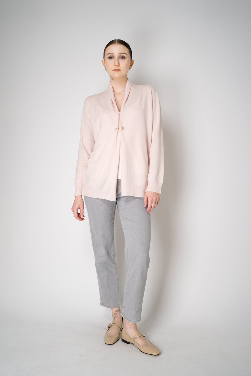 Fabiana Filippi Wool Cashmere Open Front V-Neck Knit Cardigan with Pin Embellishment in Pastel Rose Vancouver. Shop Online or in Store.