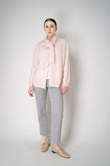 Fabiana Filippi Wool Cashmere Open Front V-Neck Knit Cardigan with Pin Embellishment in Pastel Rose Vancouver. Shop Online or in Store.