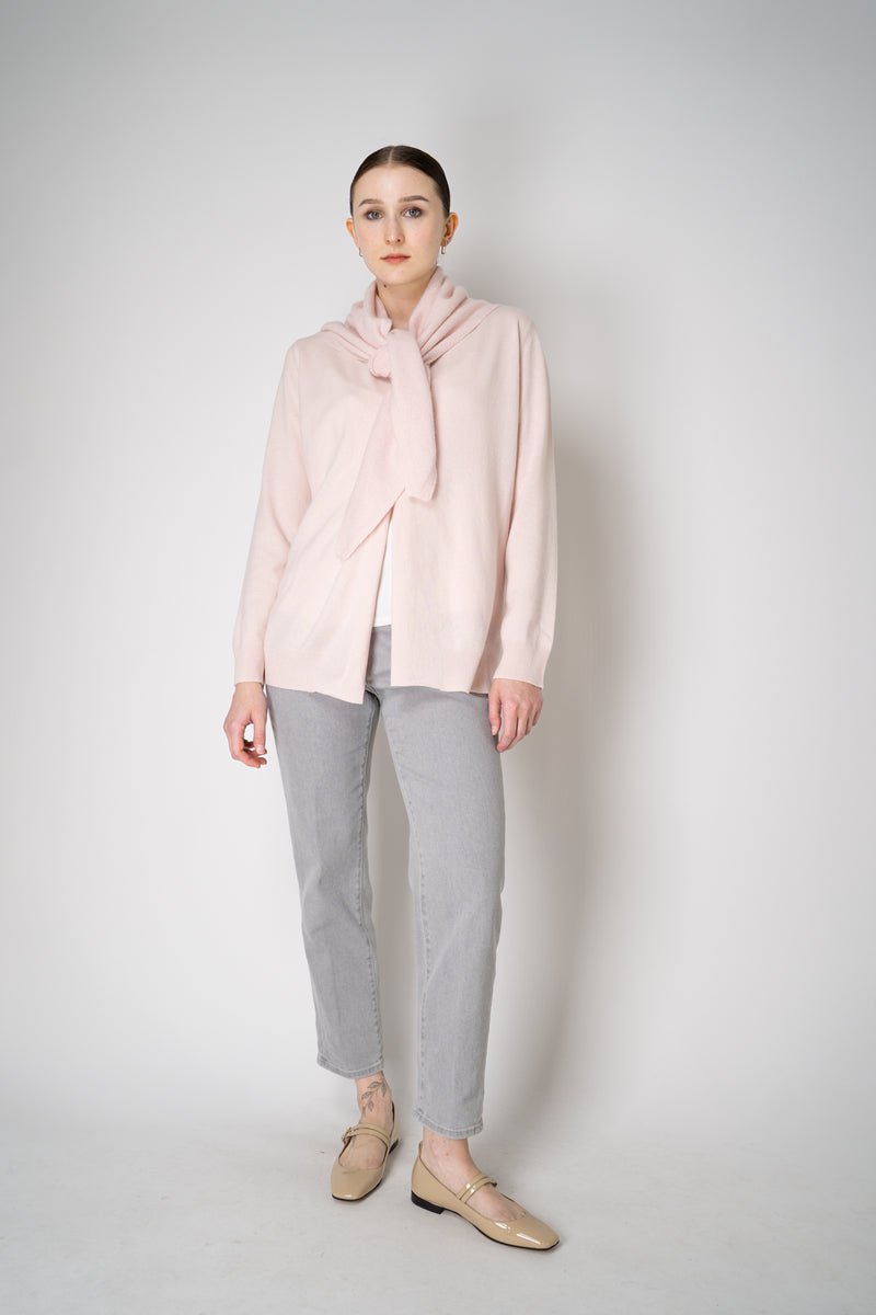 Fabiana Filippi Wool Cashmere Open Front V-Neck Knit Cardigan with Pin Embellishment in Pastel Rose Vancouver. Shop Online or in Store.