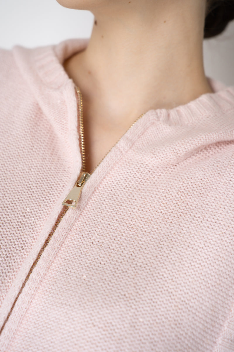 Fabiana Filippi Wool Cashmere Knit Hooded Vest in Pastel Rose Vancouver. Shop Online or in Store.