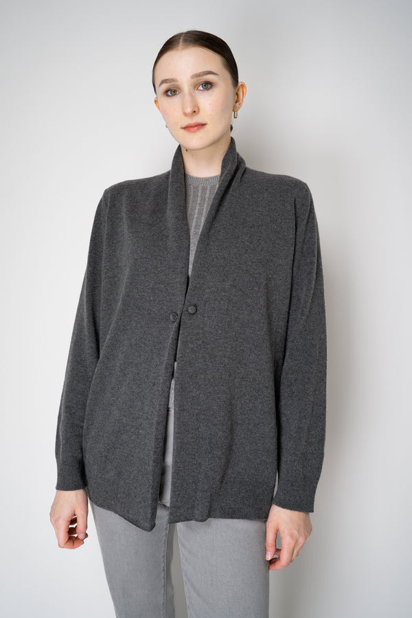 Fabiana Filippi Wool Cashmere Open Front V-Neck Knit Cardigan with Pin Embellishment in Grey Vancouver. Shop Online or in Store.