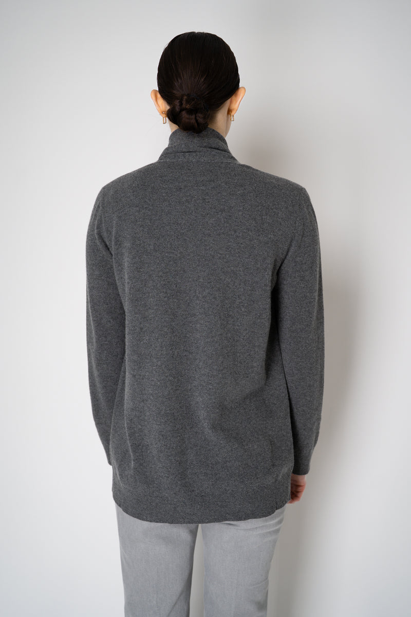Fabiana Filippi Wool Cashmere Open Front V-Neck Knit Cardigan with Pin Embellishment in Grey Vancouver. Shop Online or in Store.