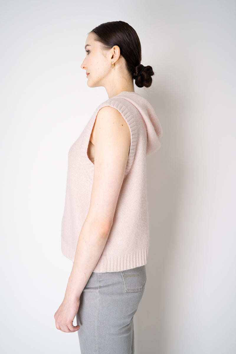Fabiana Filippi Wool Cashmere Knit Hooded Vest in Pastel Rose Vancouver. Shop Online or in Store.