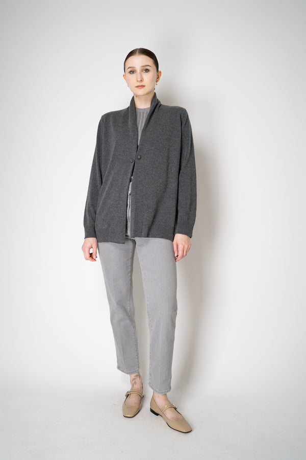 Fabiana Filippi Wool Cashmere Open Front V-Neck Knit Cardigan with Pin Embellishment in Grey Vancouver. Shop Online or in Store.