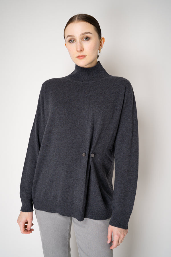 Fabiana Filippi Wool Cashmere Funnel Neck Knit Pullover with Pin Embellishment in Grey Vancouver. Shop Online or in Store.
