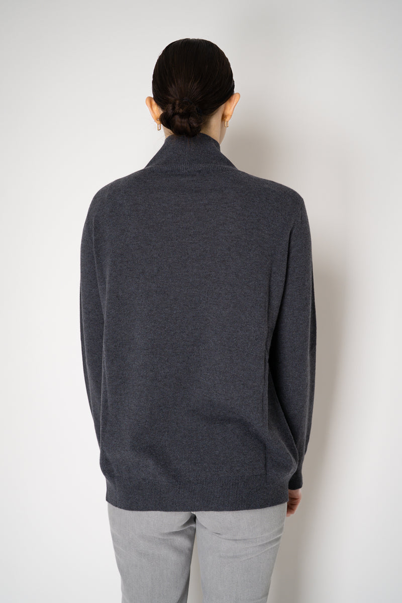Fabiana Filippi Wool Cashmere Funnel Neck Knit Pullover with Pin Embellishment in Grey Vancouver. Shop Online or in Store.