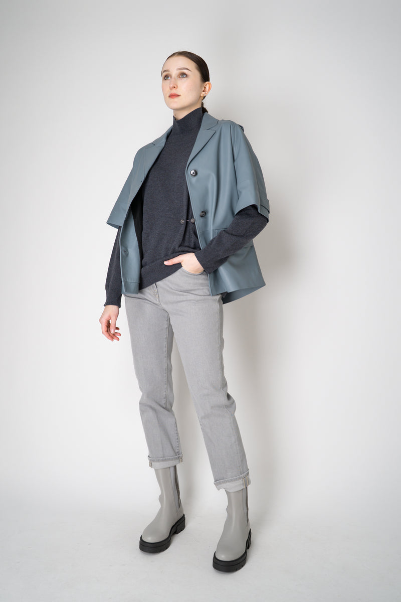 Fabiana Filippi Wool Cashmere Funnel Neck Knit Pullover with Pin Embellishment in Grey Vancouver. Shop Online or in Store.