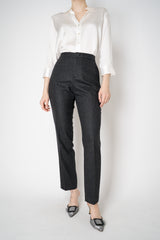 Fabiana Filippi Mid-Rise Wool Blend Flannel Trousers with Embellished Belt Hoop in Grey Vancouver. Shop Online or in Store.