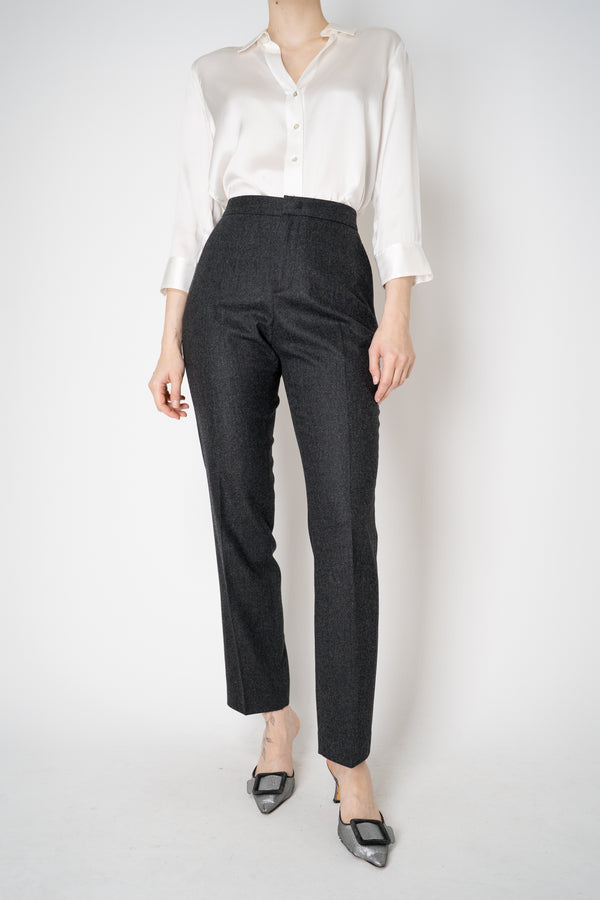 Fabiana Filippi Mid-Rise Wool Blend Flannel Trousers with Embellished Belt Hoop in Grey Vancouver. Shop Online or in Store.