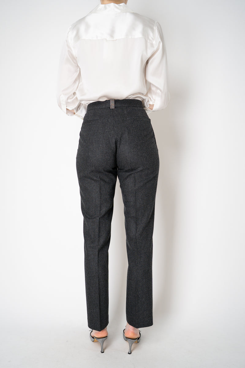 Fabiana Filippi Mid-Rise Wool Blend Flannel Trousers with Embellished Belt Hoop in Grey Vancouver. Shop Online or in Store.