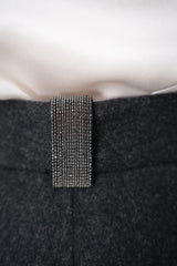 Fabiana Filippi Mid-Rise Wool Blend Flannel Trousers with Embellished Belt Hoop in Grey Vancouver. Shop Online or in Store.