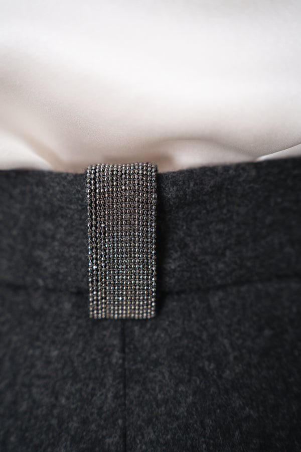 Fabiana Filippi Mid-Rise Wool Blend Flannel Trousers with Embellished Belt Hoop in Grey Vancouver. Shop Online or in Store.