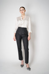 Fabiana Filippi Mid-Rise Wool Blend Flannel Trousers with Embellished Belt Hoop in Grey Vancouver. Shop Online or in Store.