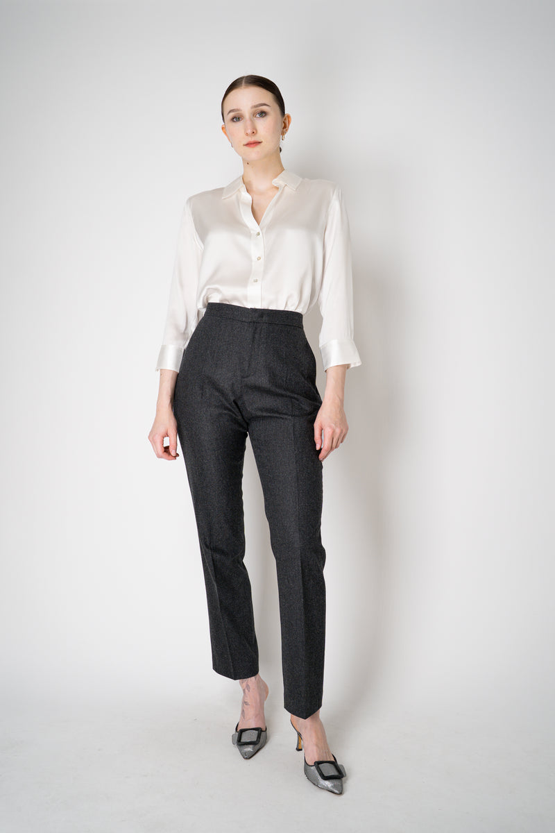 Fabiana Filippi Mid-Rise Wool Blend Flannel Trousers with Embellished Belt Hoop in Grey Vancouver. Shop Online or in Store.