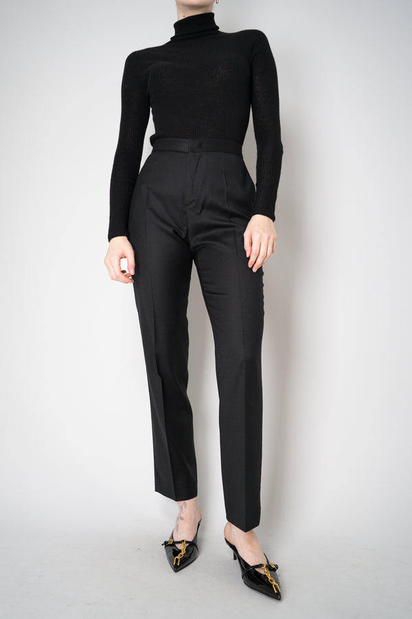 Fabiana Filippi Mid-Rise Wool Blend Flannel Trousers with Embellished Belt Hoop in Black Vancouver. Shop Online or in Store.
