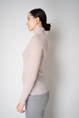 Fabiana Filippi Wool Cashmere Ribbed Turtleneck Pullover in Pastel Rose Vancouver. Shop Online or in Store.