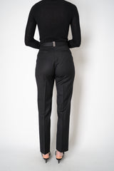 Fabiana Filippi Mid-Rise Wool Blend Flannel Trousers with Embellished Belt Hoop in Black Vancouver. Shop Online or in Store.