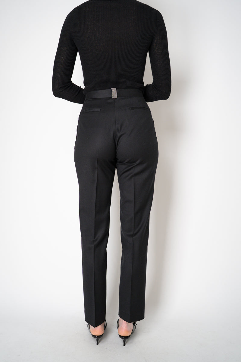 Fabiana Filippi Mid-Rise Wool Blend Flannel Trousers with Embellished Belt Hoop in Black Vancouver. Shop Online or in Store.