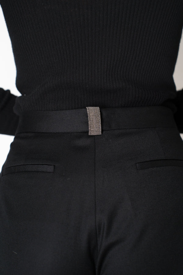 Fabiana Filippi Mid-Rise Wool Blend Flannel Trousers with Embellished Belt Hoop in Black Vancouver. Shop Online or in Store.