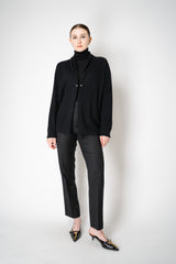 Fabiana Filippi Wool Cashmere Open Front V-Neck Knit Cardigan with Pin Embellishment in Black Vancouver. Shop Online or in Store.