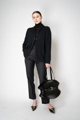 Fabiana Filippi Wool Cashmere Open Front V-Neck Knit Cardigan with Pin Embellishment in Black Vancouver. Shop Online or in Store.