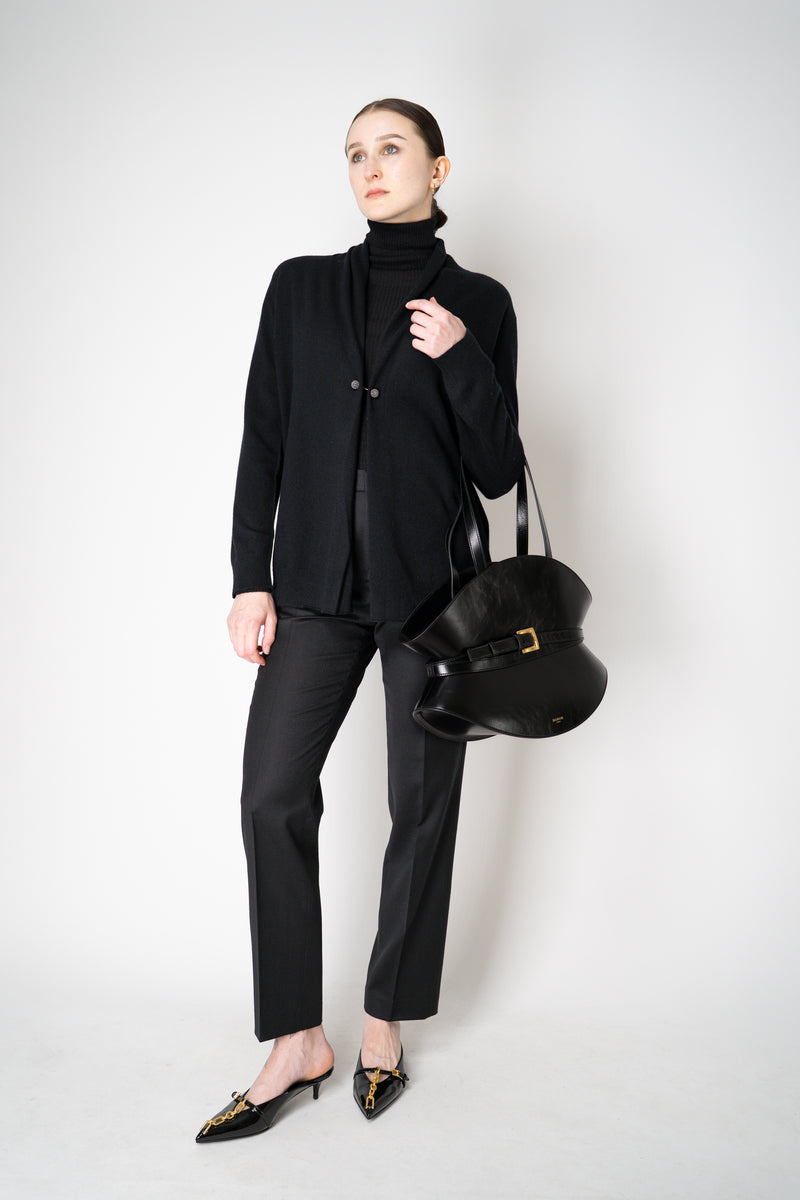 Fabiana Filippi Mid-Rise Wool Blend Flannel Trousers with Embellished Belt Hoop in Black Vancouver. Shop Online or in Store.