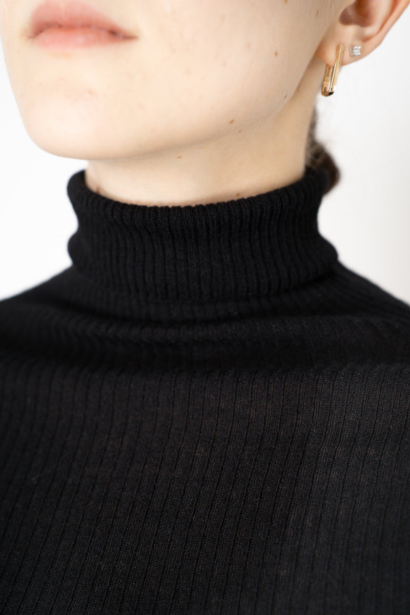 Fabiana Filippi Wool Cashmere Ribbed Turtleneck Pullover in Black Vancouver. Shop Online or in Store.