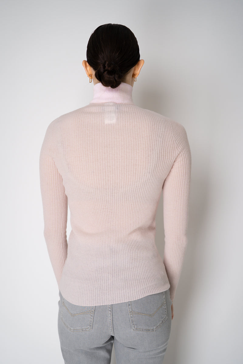 Fabiana Filippi Wool Cashmere Ribbed Turtleneck Pullover in Pastel Rose Vancouver. Shop Online or in Store.