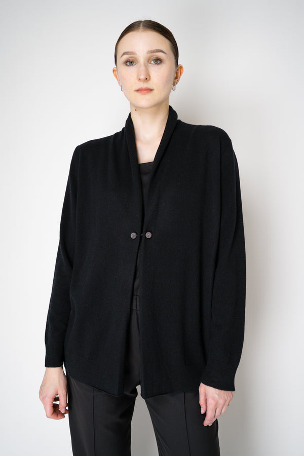 Fabiana Filippi Wool Cashmere Open Front V-Neck Knit Cardigan with Pin Embellishment in Black Vancouver. Shop Online or in Store.