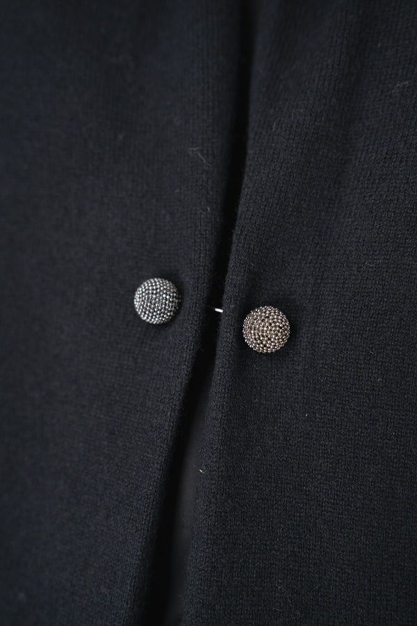 Fabiana Filippi Wool Cashmere Open Front V-Neck Knit Cardigan with Pin Embellishment in Black Vancouver. Shop Online or in Store.