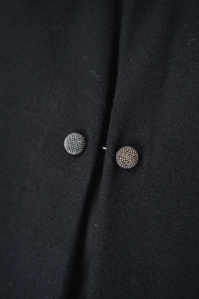 Fabiana Filippi Wool Cashmere Open Front V-Neck Knit Cardigan with Pin Embellishment in Black Vancouver. Shop Online or in Store.