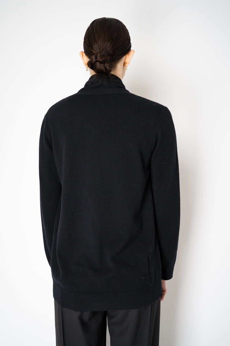Fabiana Filippi Wool Cashmere Open Front V-Neck Knit Cardigan with Pin Embellishment in Black Vancouver. Shop Online or in Store.