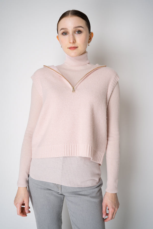Fabiana Filippi Wool Cashmere Knit Hooded Vest in Pastel Rose Vancouver. Shop Online or in Store.