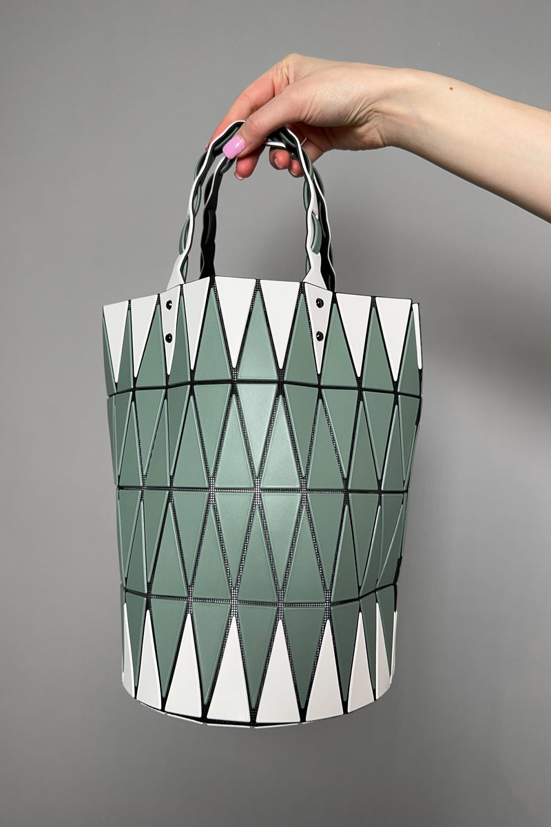 Bao Bao Large Basket Bag in White and Khaki Green