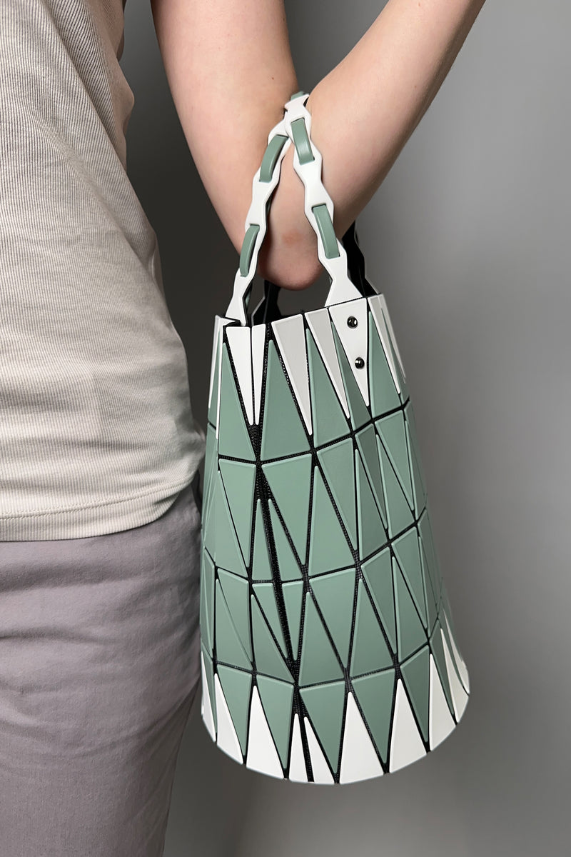 Bao Bao Large Basket Bag in White and Khaki Green