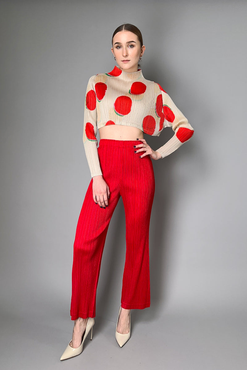 Pleats Please Issey Miyake Thicker Bottoms 1 Cropped Flared Pants in Red